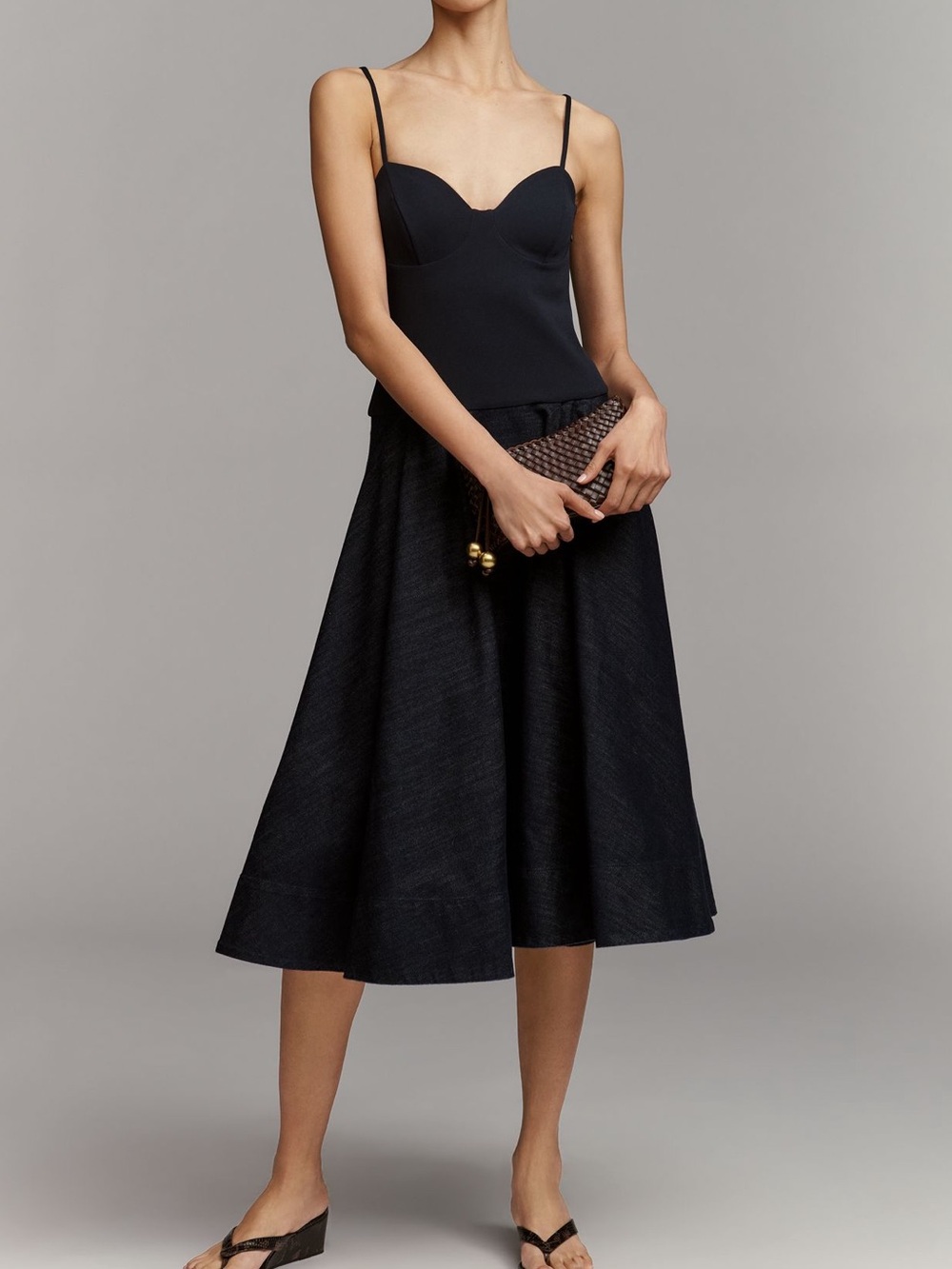 Anthropologie Denim Knit Twofer Midi Dress Mare Mare New Small Dark Navy Blue